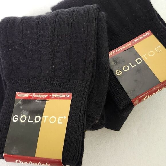 CHADWICK Gold Toe Socks Premium Fit Black Ribbed Crew Cotton Blend Shoe 6-12.5 - Picture 1 of 4